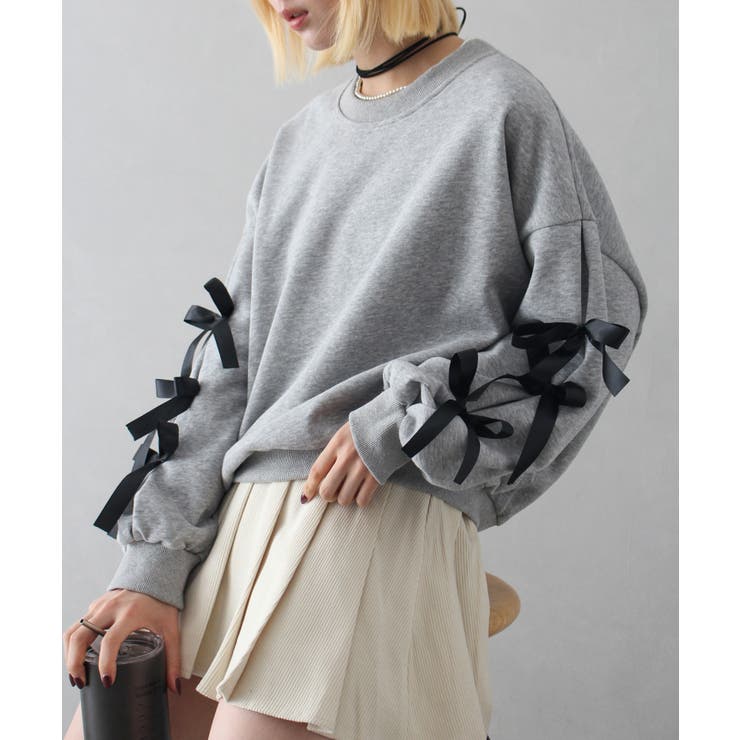 kastane  バック編み上げ スウェット リボン ベース BASE りぼん リボン 編み上げ レースアップ ショルダー