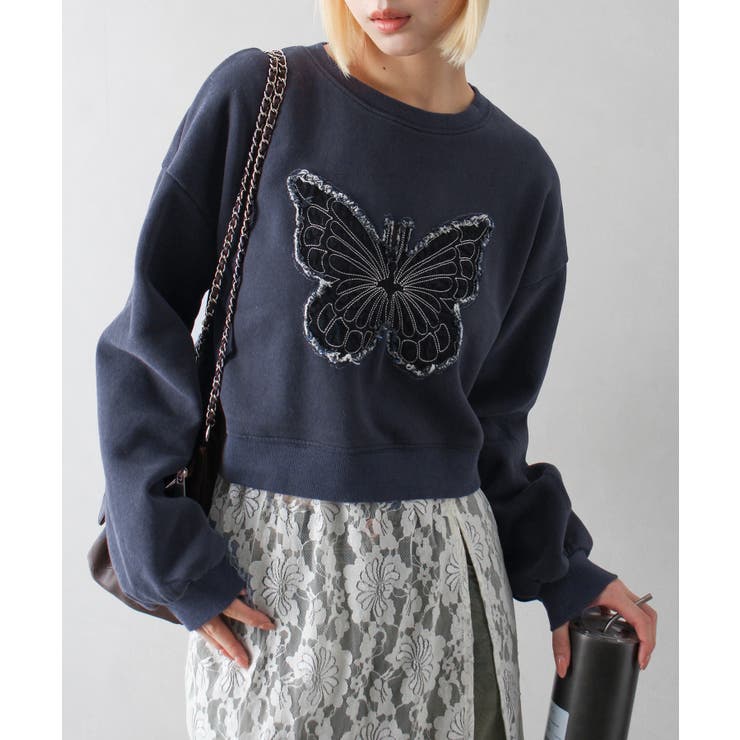 ネイビー | 裏起毛デニムバタフライトップス | SpRay