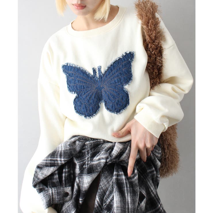 アイボリー | 裏起毛デニムバタフライトップス | SpRay