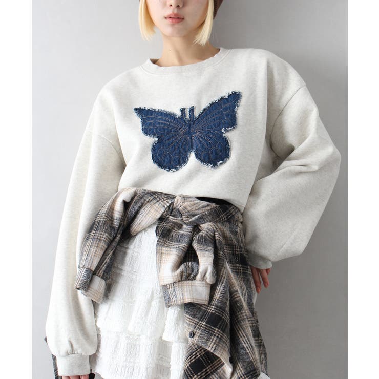 オートミール | 裏起毛デニムバタフライトップス | SpRay