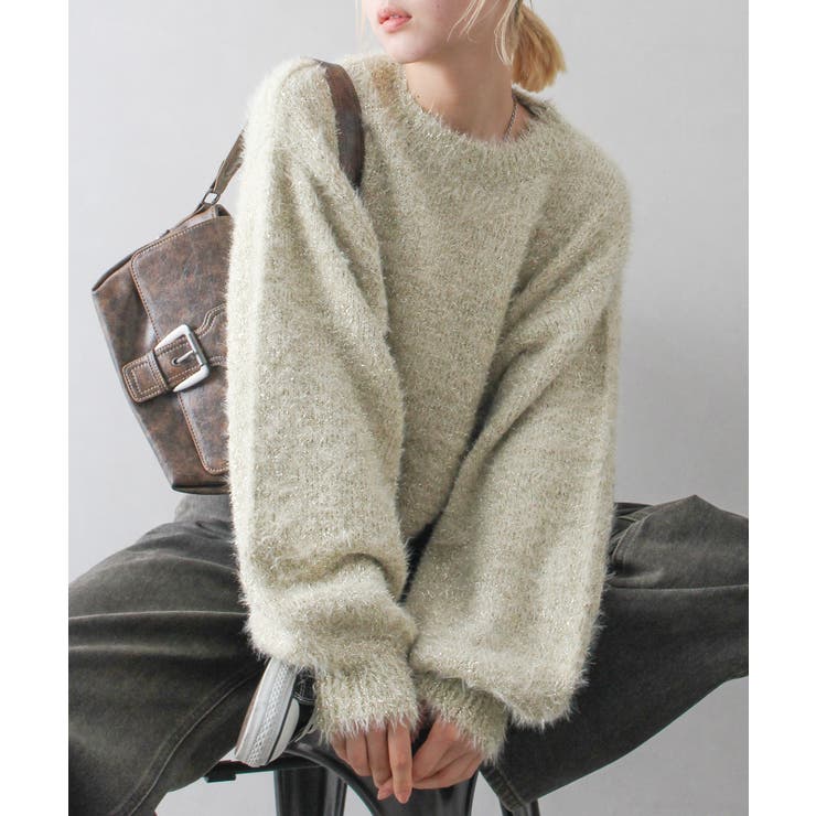 ラメフェザーショートニットトップス[品番：SPRW0010290]｜SpRay