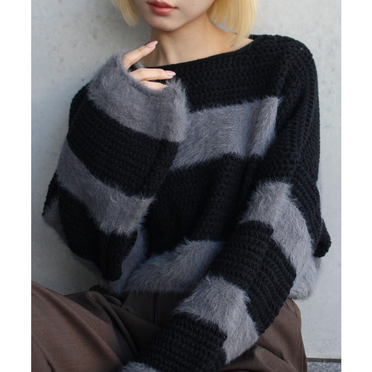 シャギーボーダークロップドニット[品番：SPRW0010312]｜SpRay