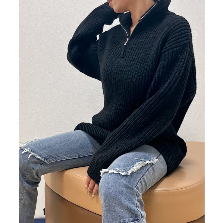 ブラック | ハイネックZIP BIGニット | SpRay