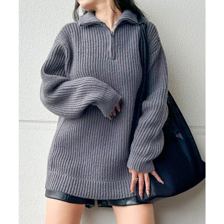 チャコールグレー | ハイネックZIP BIGニット | SpRay