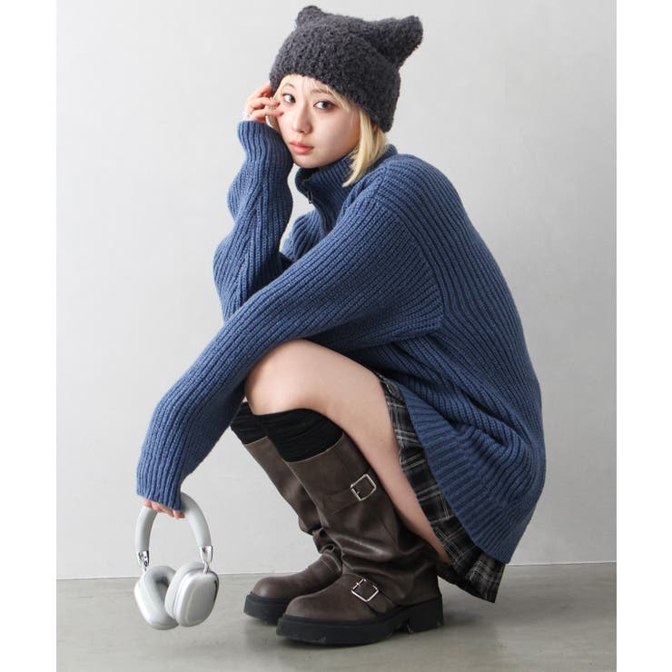 ブルー | ハイネックZIP BIGニット | SpRay