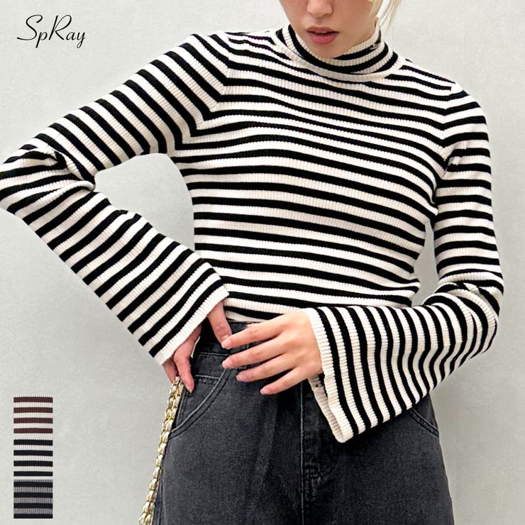 ボーダーフレアスリーブハイネックニット[品番：SPRW0010227]｜SpRay  