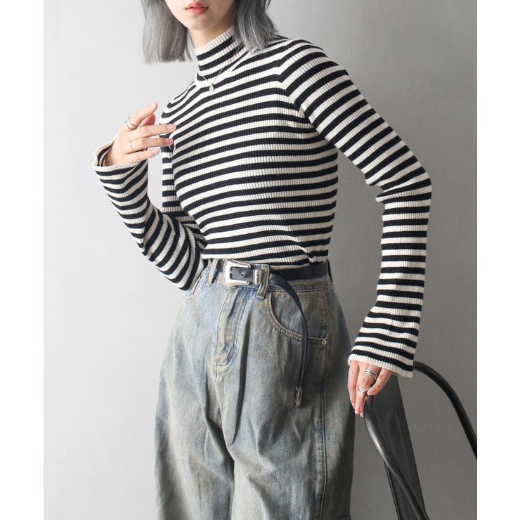 ボーダーフレアスリーブハイネックニット[品番：SPRW0010227]｜SpRay  