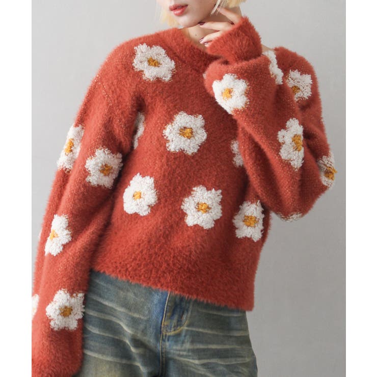 熱販売 花柄フェザーニット[品番：SPRW0010362]｜SpRay（スプレイ）の トップス