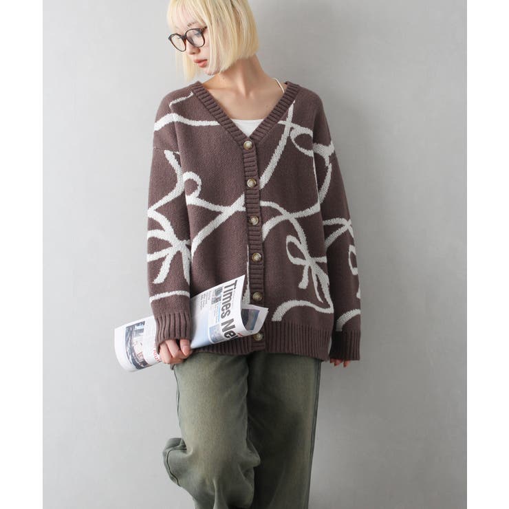 リボンジャガードニットカーディガン[品番：SPRW0010381]｜SpRay