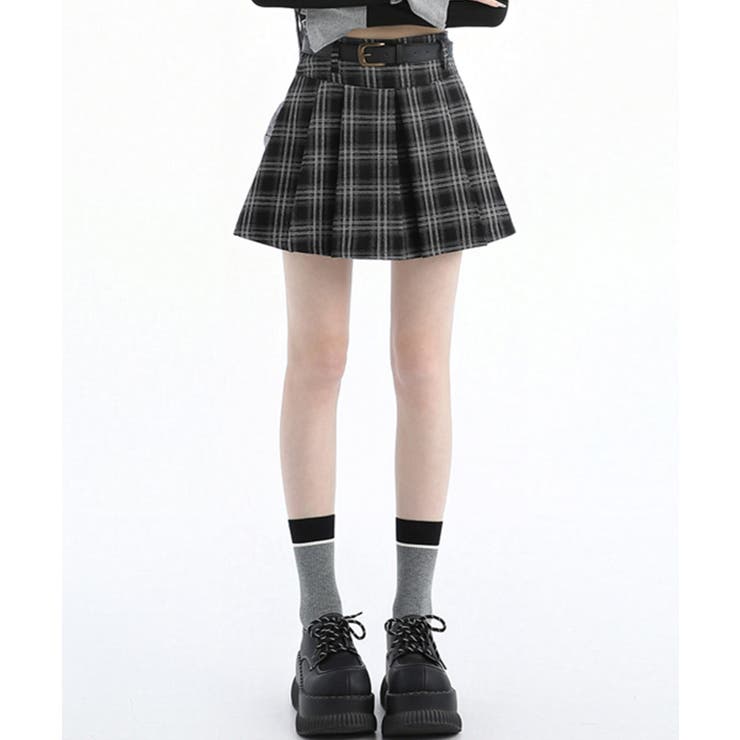 ベルト付きチェックプリーツミニスカート[品番：SPRW0010247