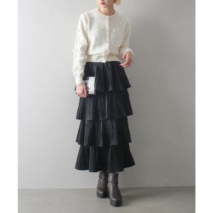 ベロアプリーツティアードロングスカート[品番：SPRW0010349]｜SpRay  