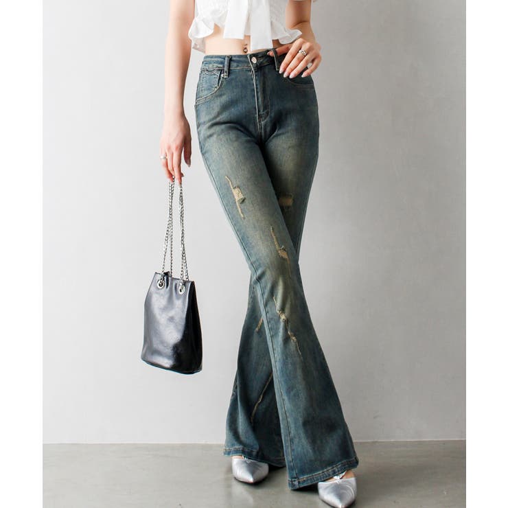 L68 つぶっ ストレートデニムパンツ オリーブ