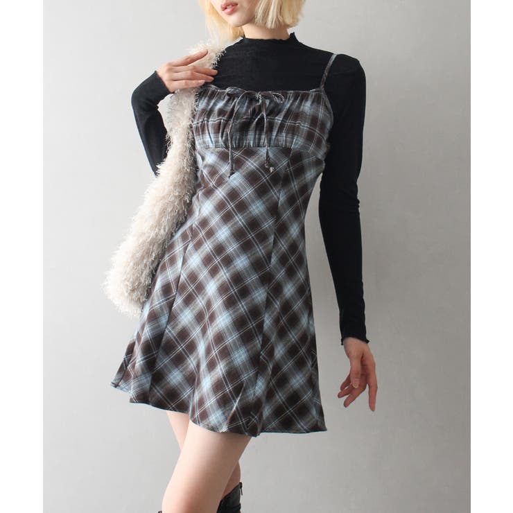 ★Cider★ リボン シースルー キャミ付き ミニワンピース 送関込 MAISON BREEZE 【SETUP7】キャミリボン フレア シースルー