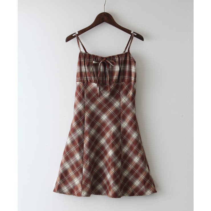 チェックミニリボンキャミワンピース[品番：SPRW0010277]｜SpRay