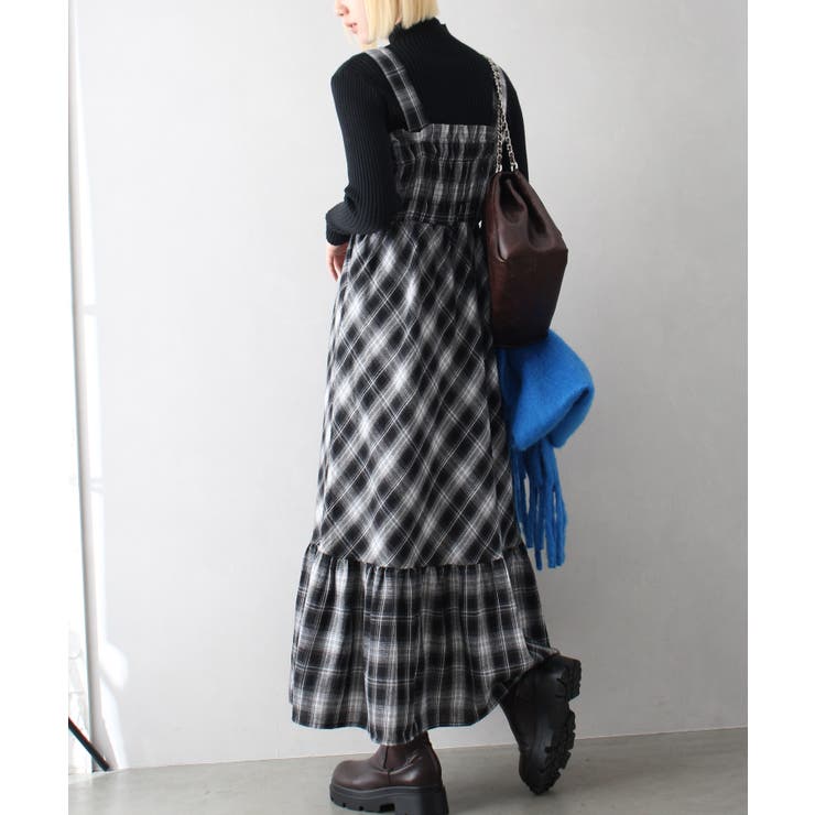 【極美品】HAVERSACK ビエラチェックギャザーワンピース　チャコール 極美品】HAVERSACK ビエラチェックギャザーワンピース チャコール