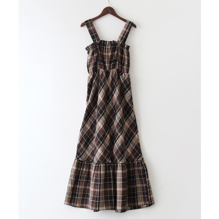 極美品◆完売品✨2024 ダブスタ　シフォンチェック柄ワンピース　平愛梨さん着用 ビエラチェックキャミワンピース[品番：SPRW0010395]｜SpRay（スプレイ