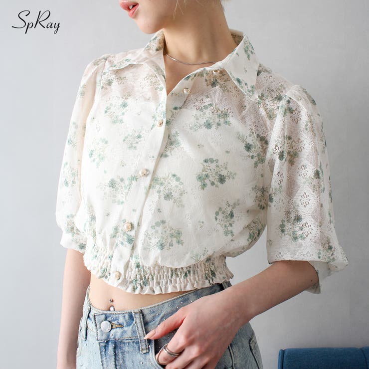 花柄レース5分袖ブラウス[品番：SPRW0010555]｜SpRay（スプレイ