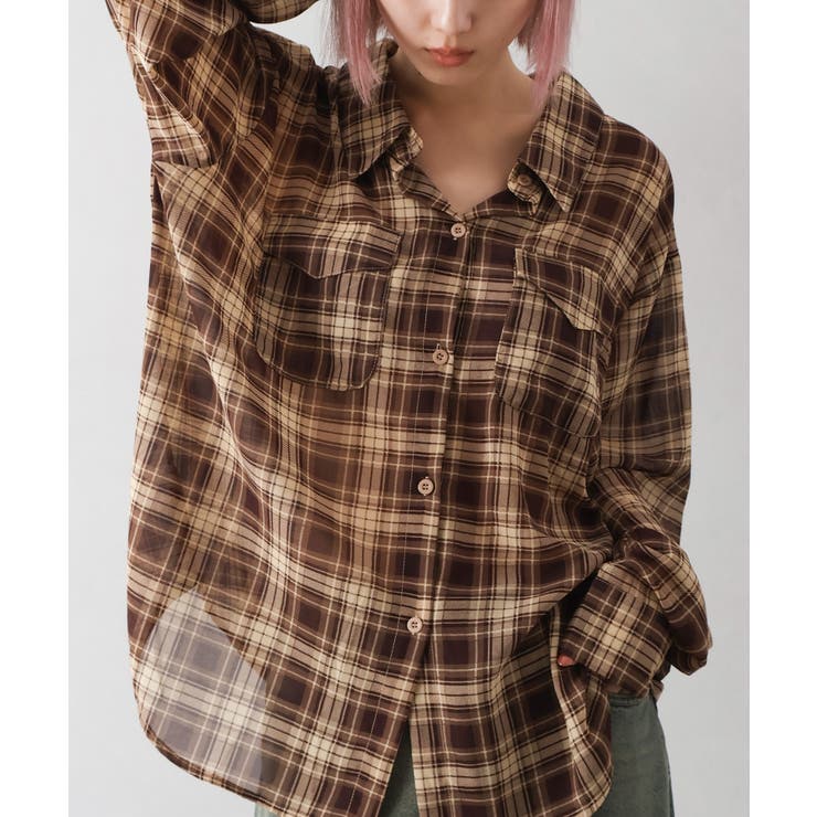 Spick&Span シアーチェック2WAYシャツ セール】シアーチェック2WAYシャツ（シャツ/ブラウス）｜Spick