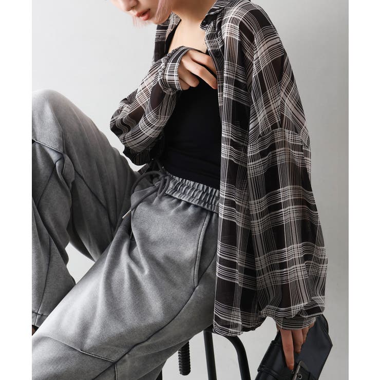 spic&span購入 シアーチェックブラウン オーバーシャツ