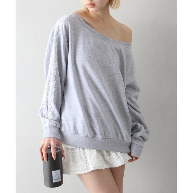 袖レースオフショルスウェット[品番：SPRW0010383]｜SpRay（スプレイ
