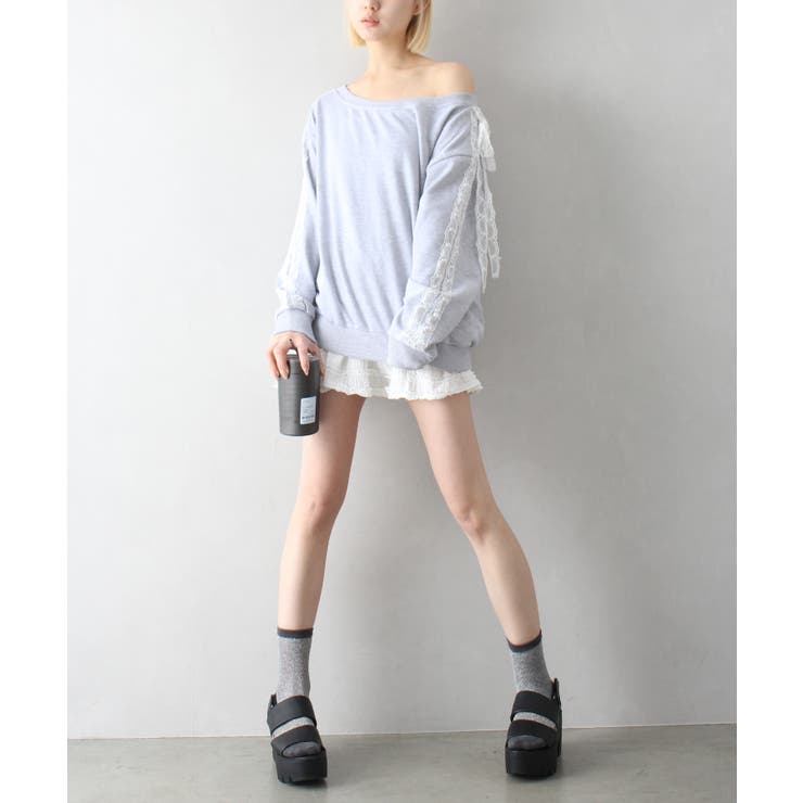 袖レースオフショルスウェット[品番：SPRW0010383]｜SpRay（スプレイ