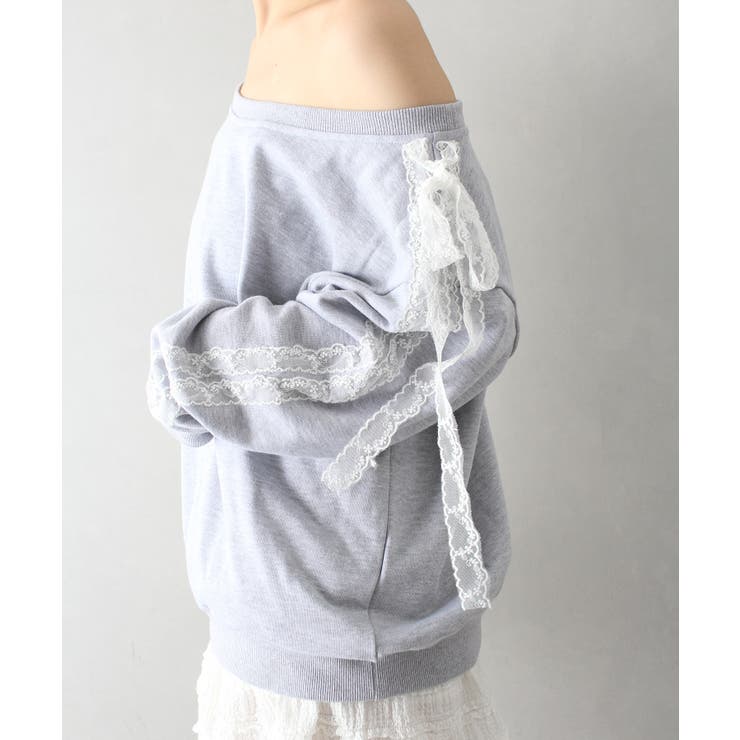 袖レースオフショルスウェット[品番：SPRW0010383]｜SpRay（スプレイ