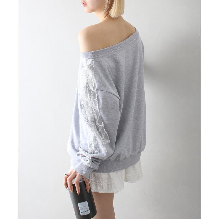 袖レースオフショルスウェット[品番：SPRW0010383]｜SpRay（スプレイ