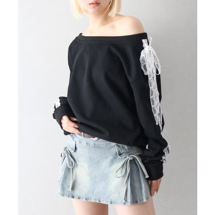 袖レースオフショルスウェット[品番：SPRW0010383]｜SpRay（スプレイ