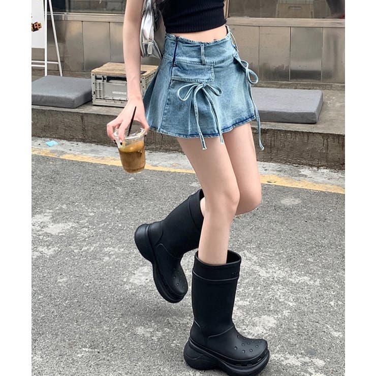 SALE *maje* リボンプリントデニムミニスカート セール】※※【 インパン裏地付き 】リボンプリントダメージ