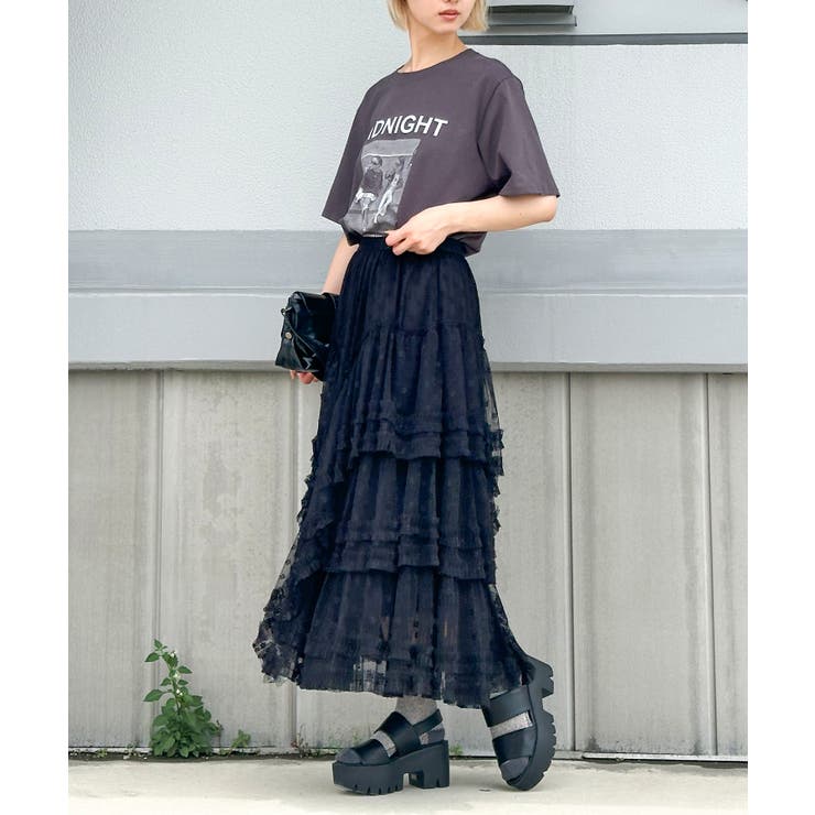 花チュールフリルヘムロングスカート[品番：SPRW0010465]｜SpRay