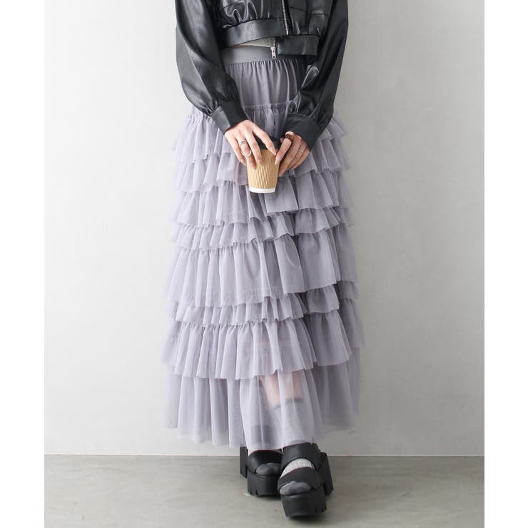 フリル付きグレー スカート 12,980円 レース付フリルミニスカート