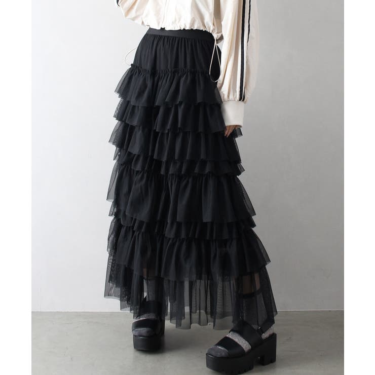 チュールフリルティアードロングスカート[品番：SPRW0010425]｜SpRay