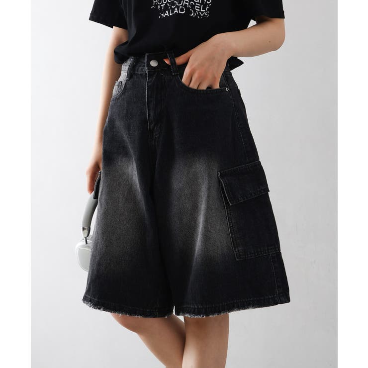 ブラック | デニムカーゴハーフパンツ | SpRay