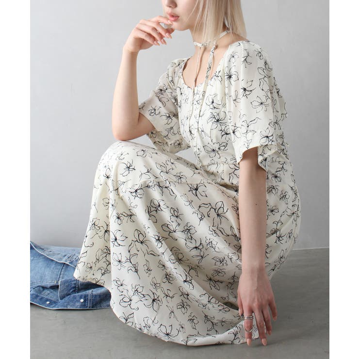 花柄背あきショートスリーブワンピース[品番:SPRW0010570 花柄背あきショートスリーブワンピース[品番:SPRW0010570