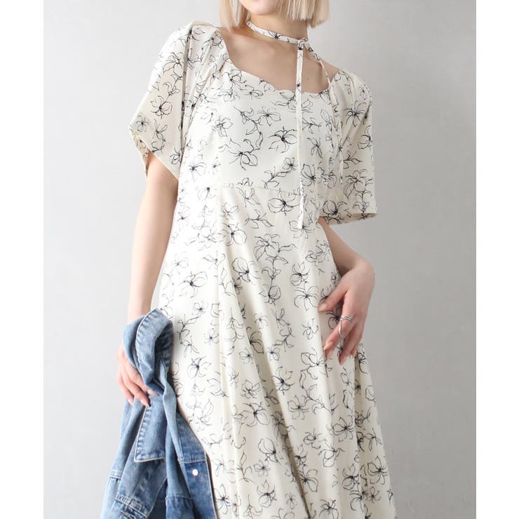 花柄背あきショートスリーブワンピース[品番:SPRW0010570 花柄背あきショートスリーブワンピース[品番:SPRW0010570