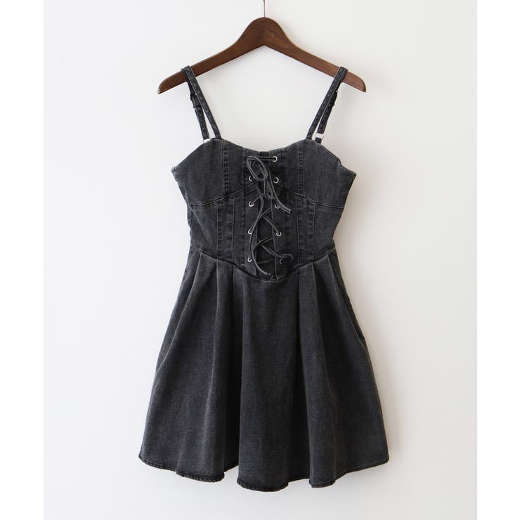 デニムレースアップフレアキャミワンピース[品番：SPRW0010687