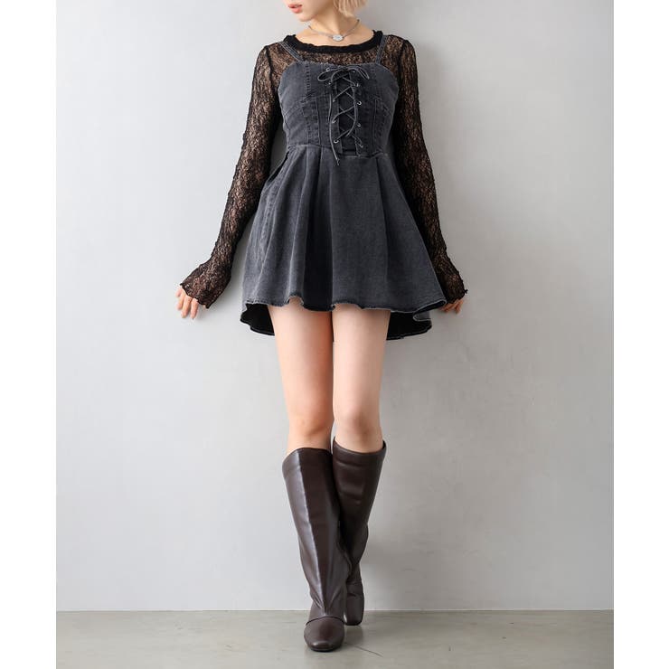 AND COUTURE デニム×チュールフレアキャミワンピース 中古・古着通販】And Couture (アンドクチュール) デニム