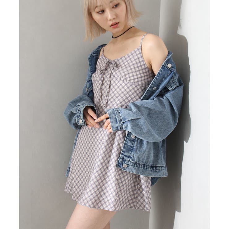 Maison Specialグリーン系チェック フリルキャミソール FREE Maison Specialグリーン系チェック フリルキャミソール FREE