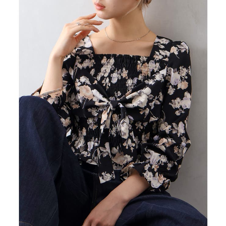 ブラック | 花柄リボンブラウス | SpRay