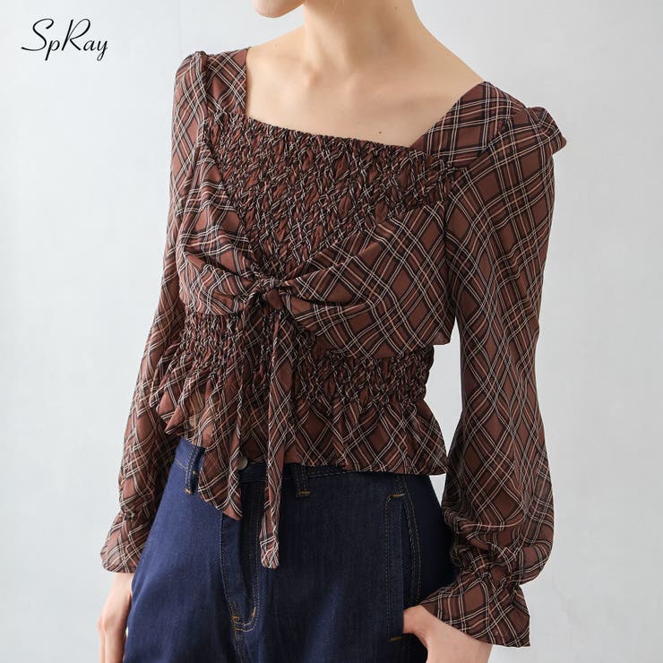 チェックシャーリングリボンブラウス | SpRay | 詳細画像1 