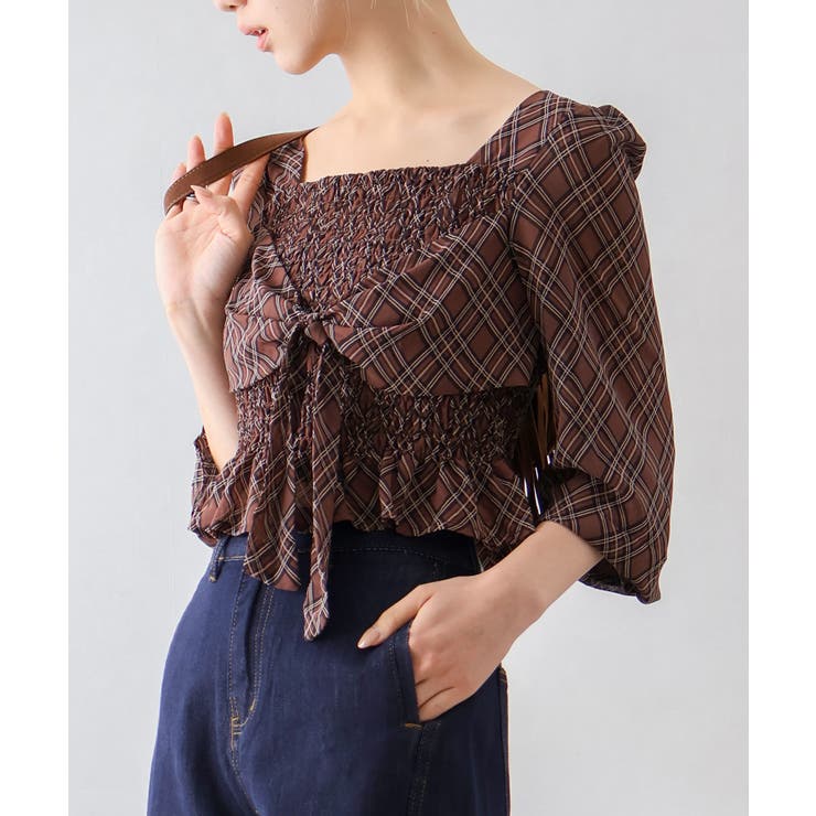 チェックシャーリングリボンブラウス | SpRay | 詳細画像3 