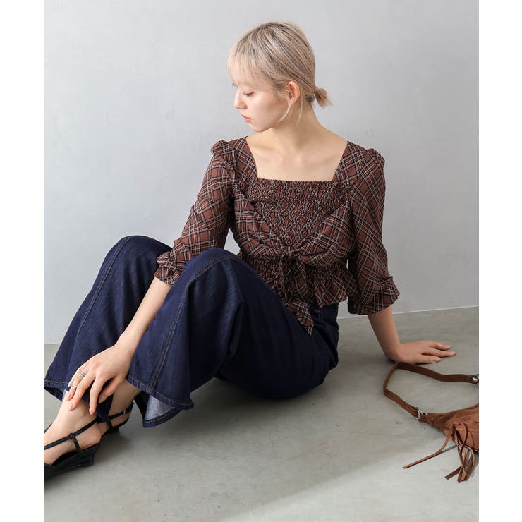 チェックシャーリングリボンブラウス | SpRay | 詳細画像8 