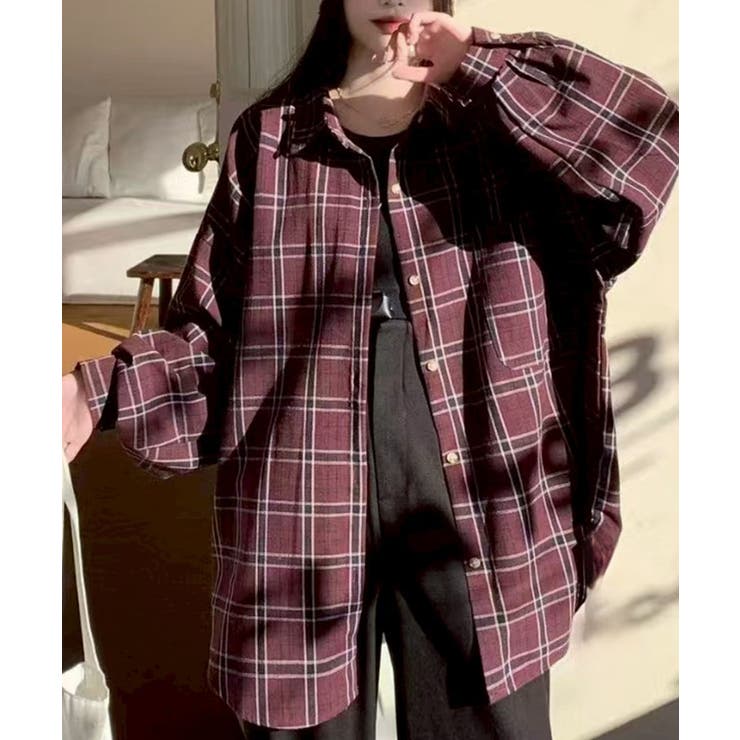 ボルドー | チェックビッグシャツ | SpRay