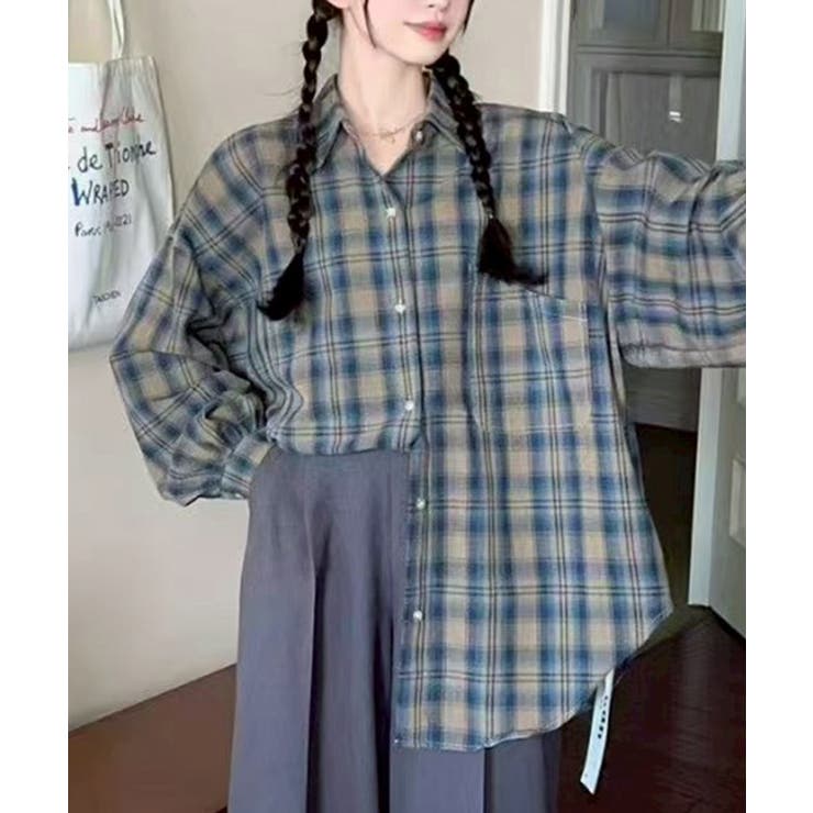 ベージュ | チェックビッグシャツ | SpRay