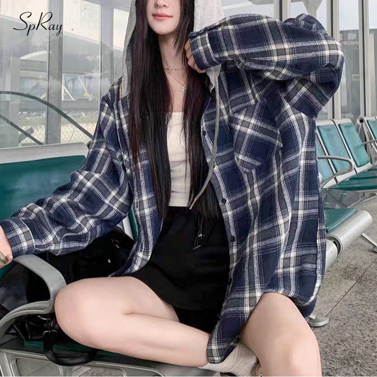 ビエラチェック切り替えフードシャツ | SpRay | 詳細画像1 