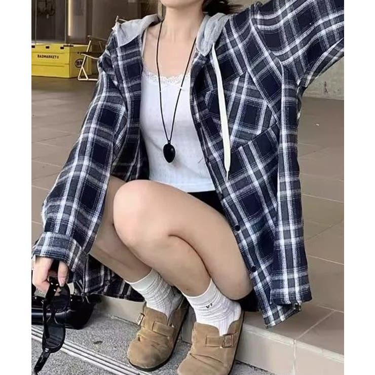 ビエラチェック切り替えフードシャツ | SpRay | 詳細画像12 