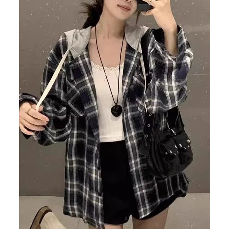 ビエラチェック切り替えフードシャツ | SpRay | 詳細画像15 