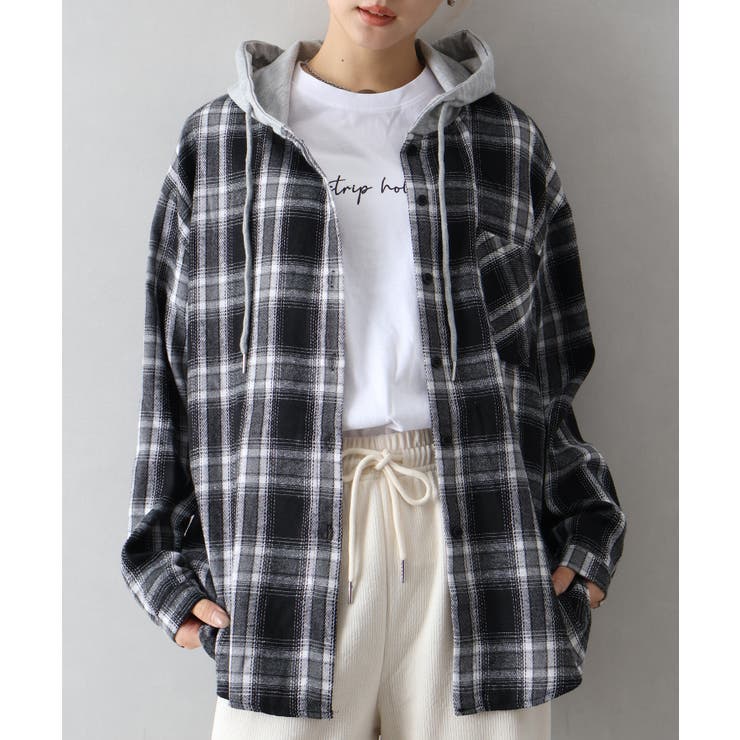 ビエラチェック切り替えフードシャツ | SpRay | 詳細画像19 