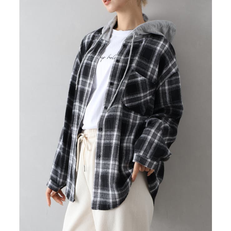 ビエラチェック切り替えフードシャツ | SpRay | 詳細画像21 