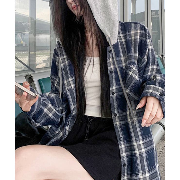 ビエラチェック切り替えフードシャツ | SpRay | 詳細画像2 